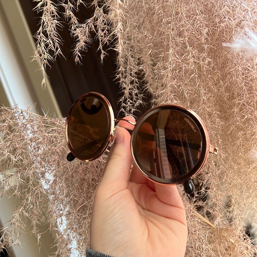 Chanel Round Sunglasses Pink Gold